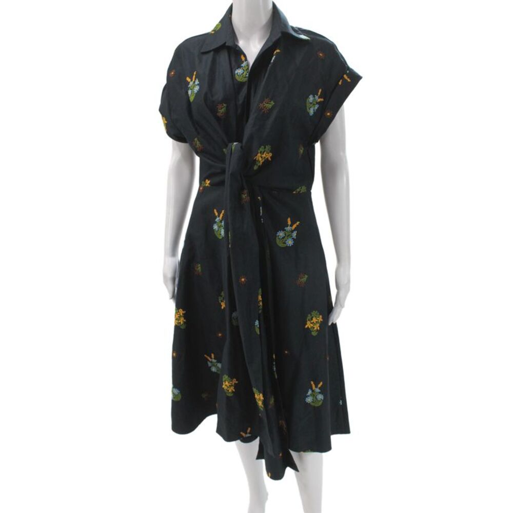 Silvia Tcherassi Women Black Floral Cotton Shirt Dress Short Sleeve Size M